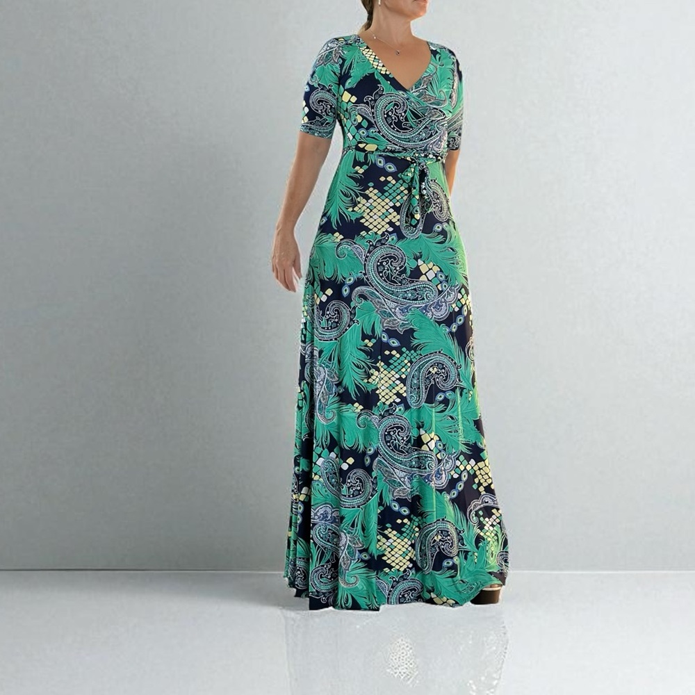 Elegant Blue and Green Maxi Dress